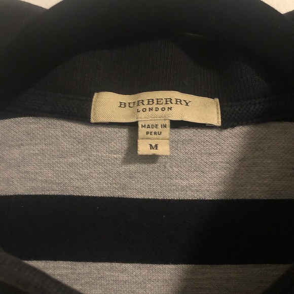 Black & Gray Striped Burberry Polo Shirt - Medium - Picture 3 of 3